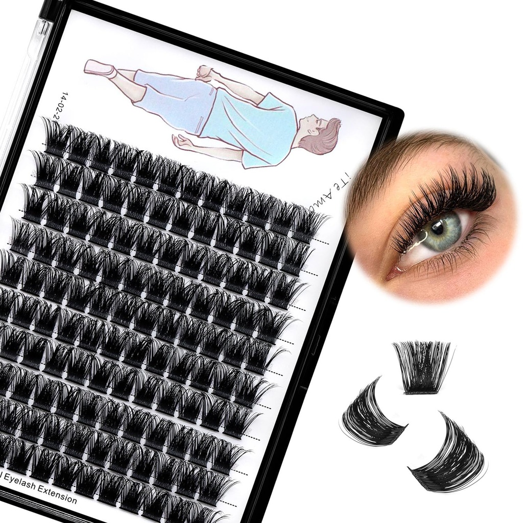 Large Tray-Grafted Wide Stem Individual False Eyelashes Thick Base 120 Clusters D Curl Natural Long Volume Eye Lashes Extensions Dramatic Look 8-20mm Available (16mm)