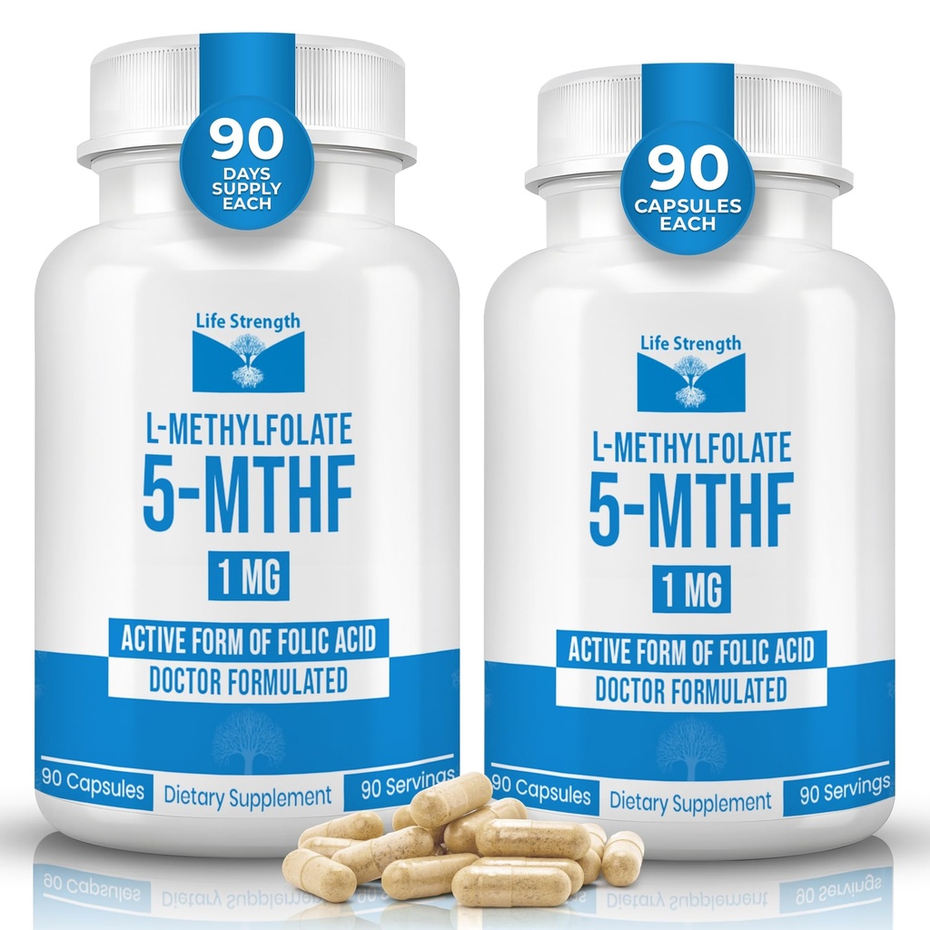 L Methylfolate 1mg | 180 Capsules | Optimized & Highly Bioactive Methyl Folate Supplement | 5-MTHF Supports for Energy, Focus & Mood | Non-GMO, Gluten Free, Vegan | 6 Month Supply