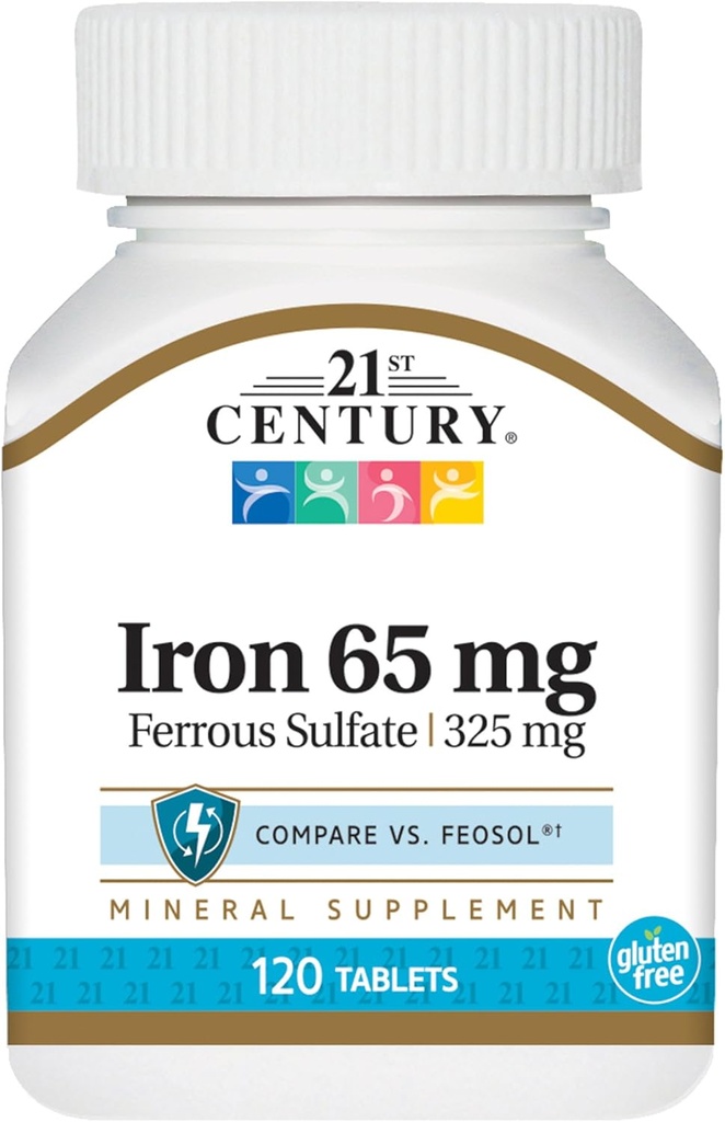 21ος αιώνας σίδηρος 65 Mg σιδηροθειικό θειικό οξείδιο 325 Mg δισκία, 120 μέτρα (πακέτο του 2)