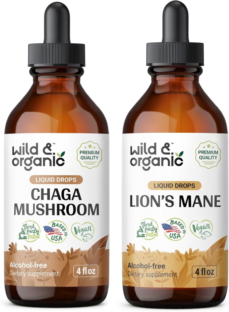 Άγρια & οργανική απόχρωση μανιταριών Chaga 4 fl oz & Mane Mushroom Βάμμα 4 fl oz