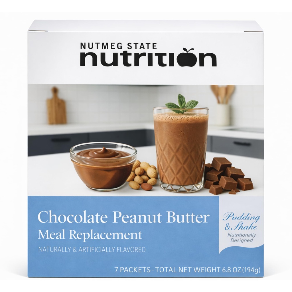 Nutmeg State Nutrition - Pudding or Shake, Low Calories, 15g Protein, Low Fat, 7 Servings Per Box (Chocolate Peanut Butter)