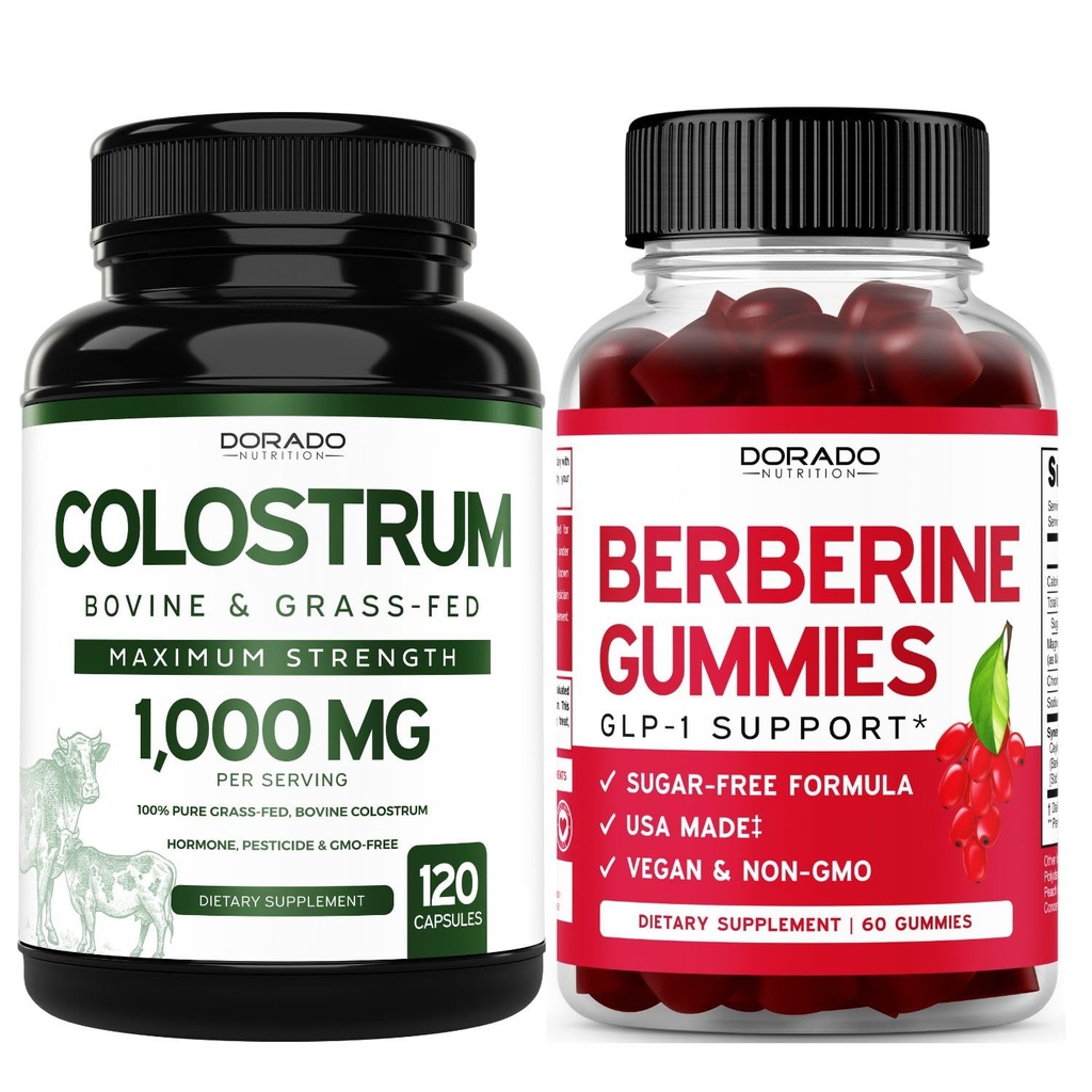 Colostrum (120 Capsules) Bovine Colostrum Capsules Supplement and Berberine Gummies with Ceylon Cinnamon (60 Gummies) pREMOIUM Sugar-Free Chewable Supplement for Adults - Vegan Safe & Made in USA