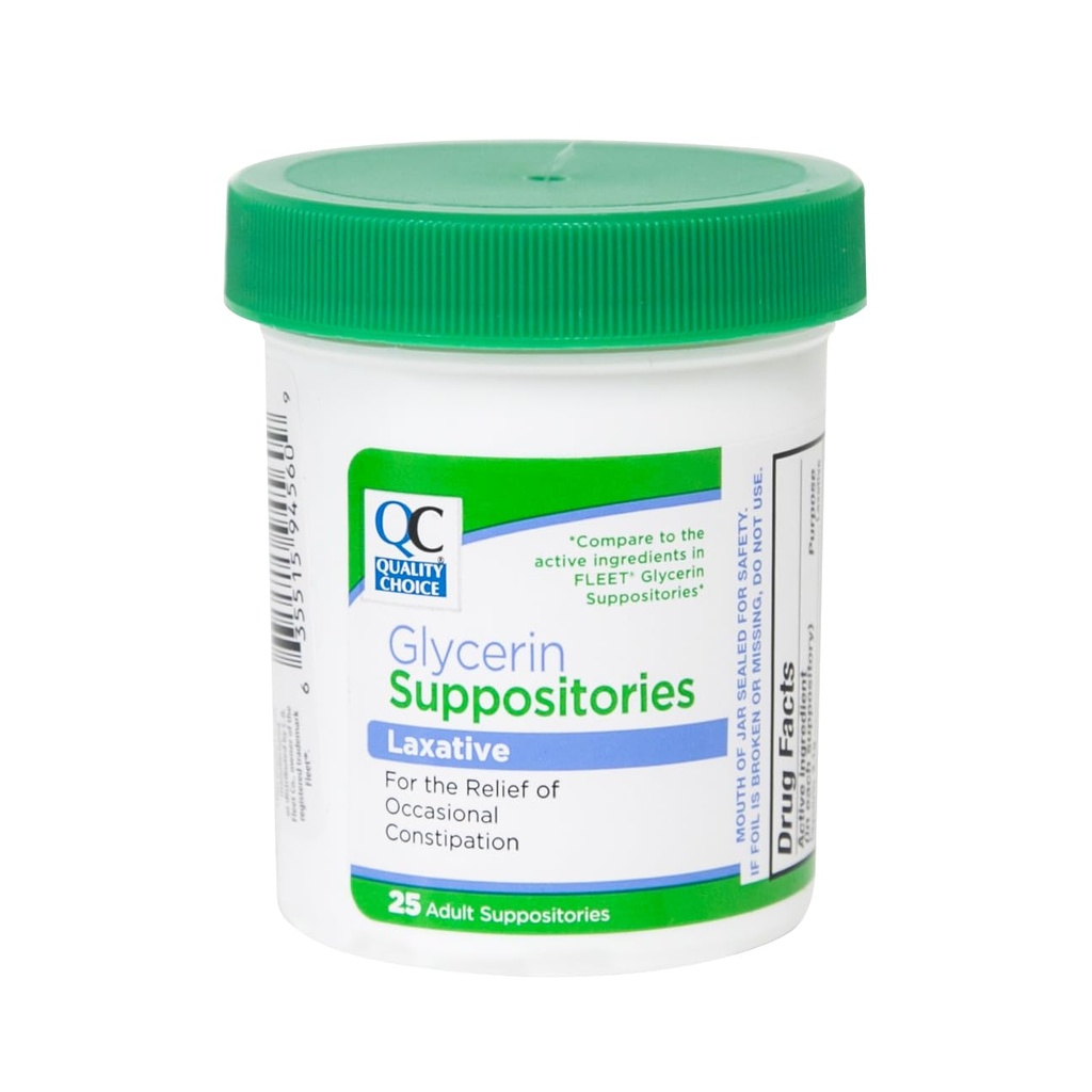 Quality Choice Fast-Acting Adult Glycerin Suppositories for Occasional Constipation Relief. Gentle, Predictable Bowel Movement Within 15 Minutes to 1 Hour – 25 Count