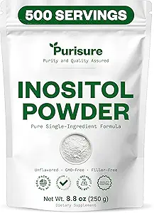 Purisure Myo-Inositol Powder, 250g, Fertility, Hormonal Balance and Ovarian Support, Pure Inositol Powder, Myo Inositol Supplement to Support Energy and Brain Wellness, Vegan, Non-GMO, 500 Servings