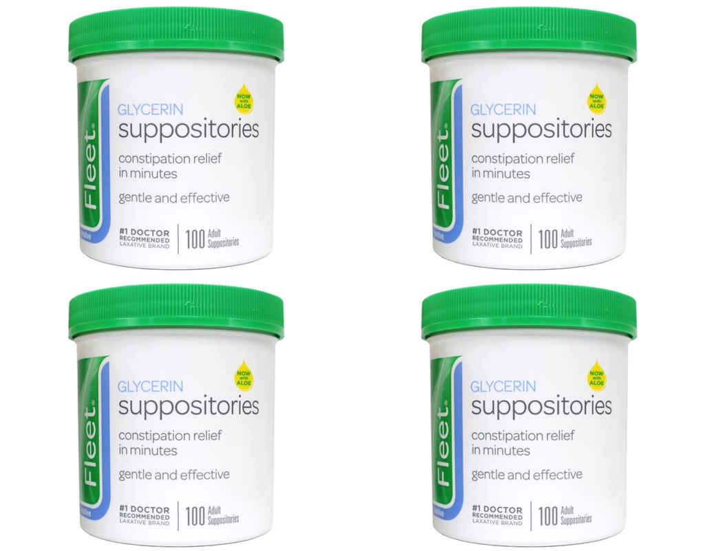 Fleet Glycerin Suppositories Adult Laxative 100 Count (Pack of 4)