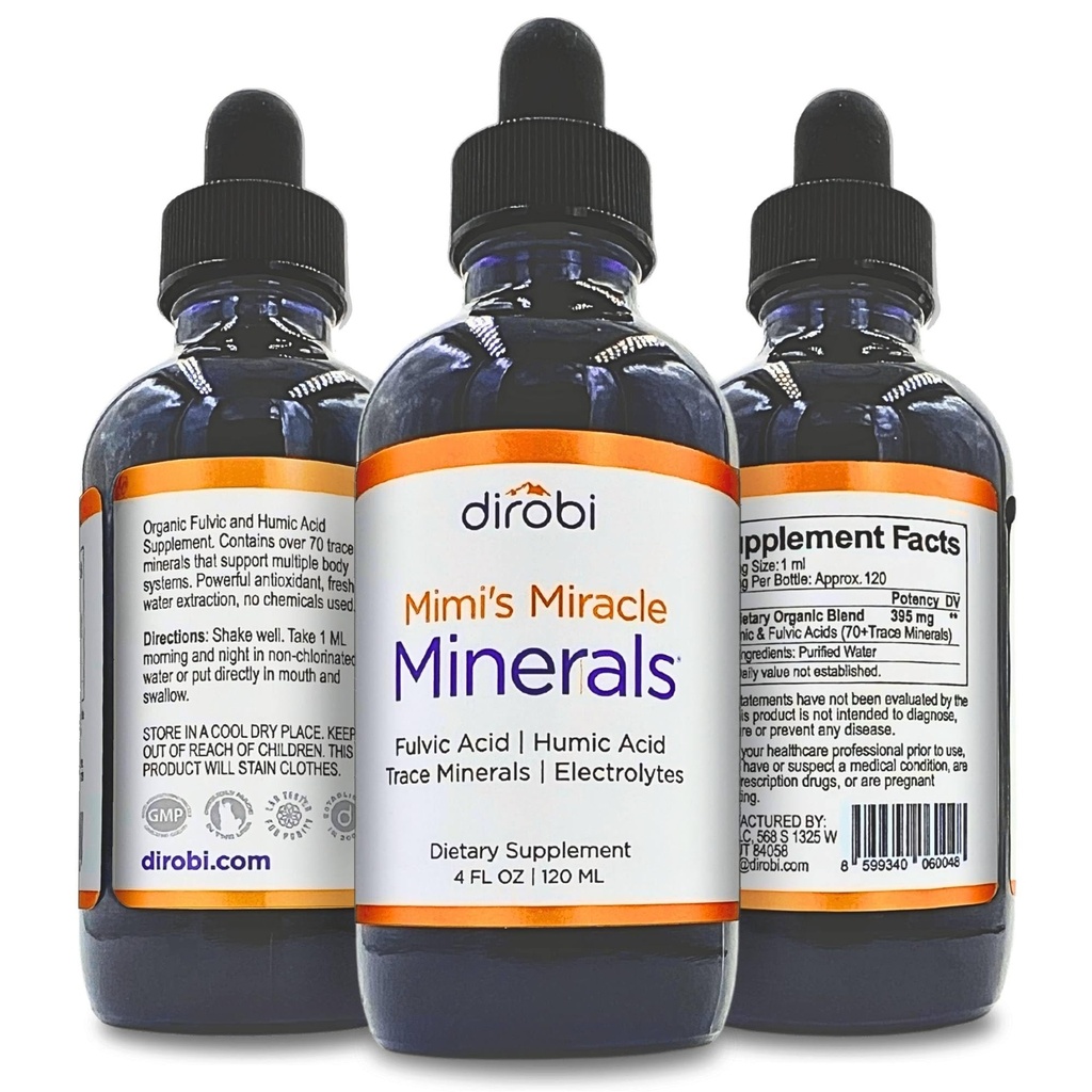 Dirobi Mimi's Miracle Minerals Fulvic Acid Humic Acid - Mineral Blend Drops Supplement, Liquid Trace Minerals 70 Ionic Minerals - Organic Plant Derived (4 oz 120 Day Supply)...