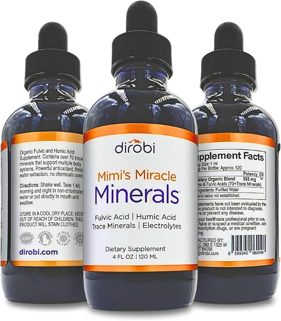 Dirobi Mimi's Miracle Minerals Fulvic Acid Humic Acid - Mineral Blend Drops Supplement, Liquid Trace Minerals 70 Ionic Minerals - Organic Plant Derived (4 oz 120 Day Supply)...