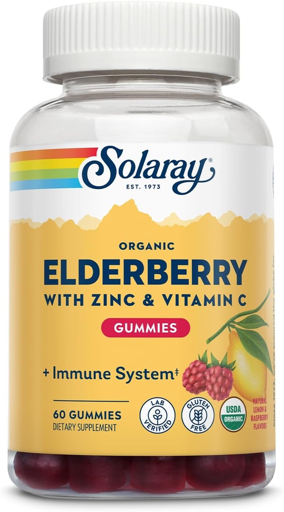 SOLARAY Organic Elderberry Gummies w/Zinc & Vitamin C 