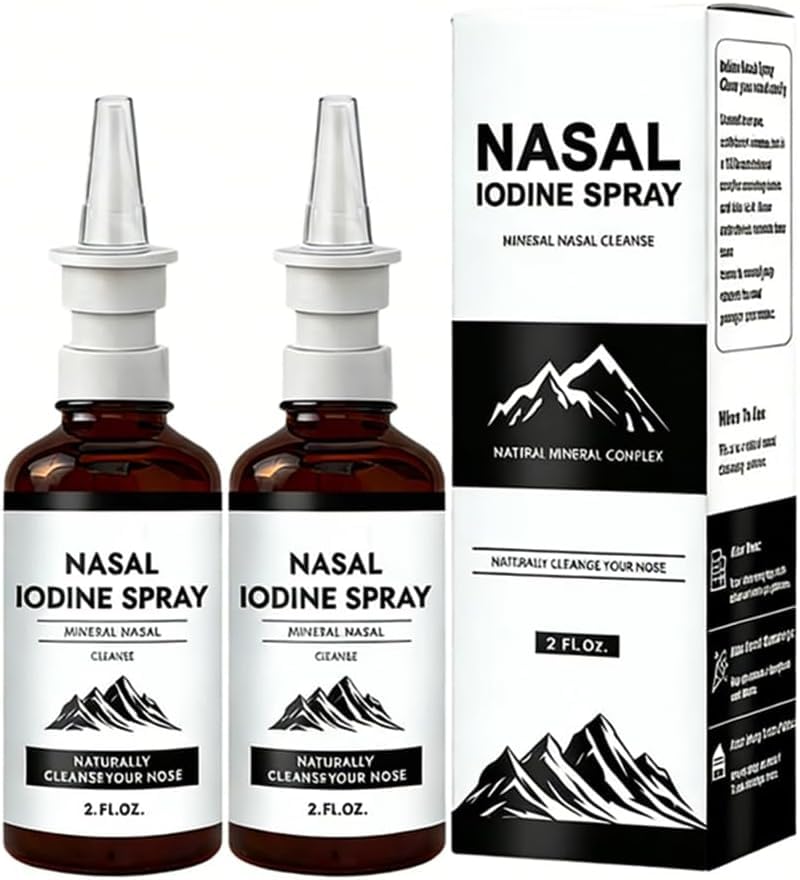 Iodine Nasal Spray, 2PCS Nasal Iodine Spray with Fulvic Acid for Humans, 100% Natural Mineral Nasals Cleanse Care for Dry Air, Travel & Daily Use, 2 Fl Oz - 150+ Uses Per Bottle (2 Bottle)