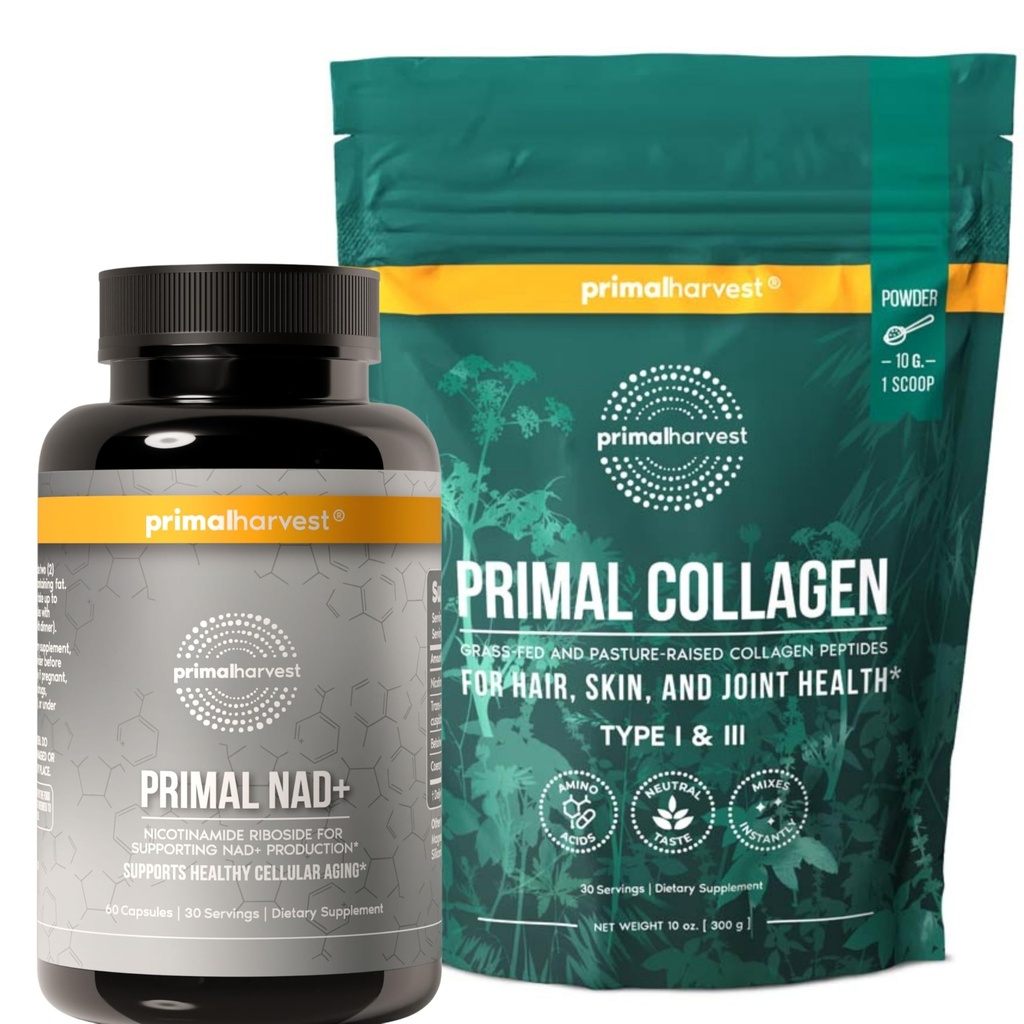 Primal Harvest Daily Two-Step Routine | NAD+ + Pure Collagen | 2 Pack | 30 Day Supply