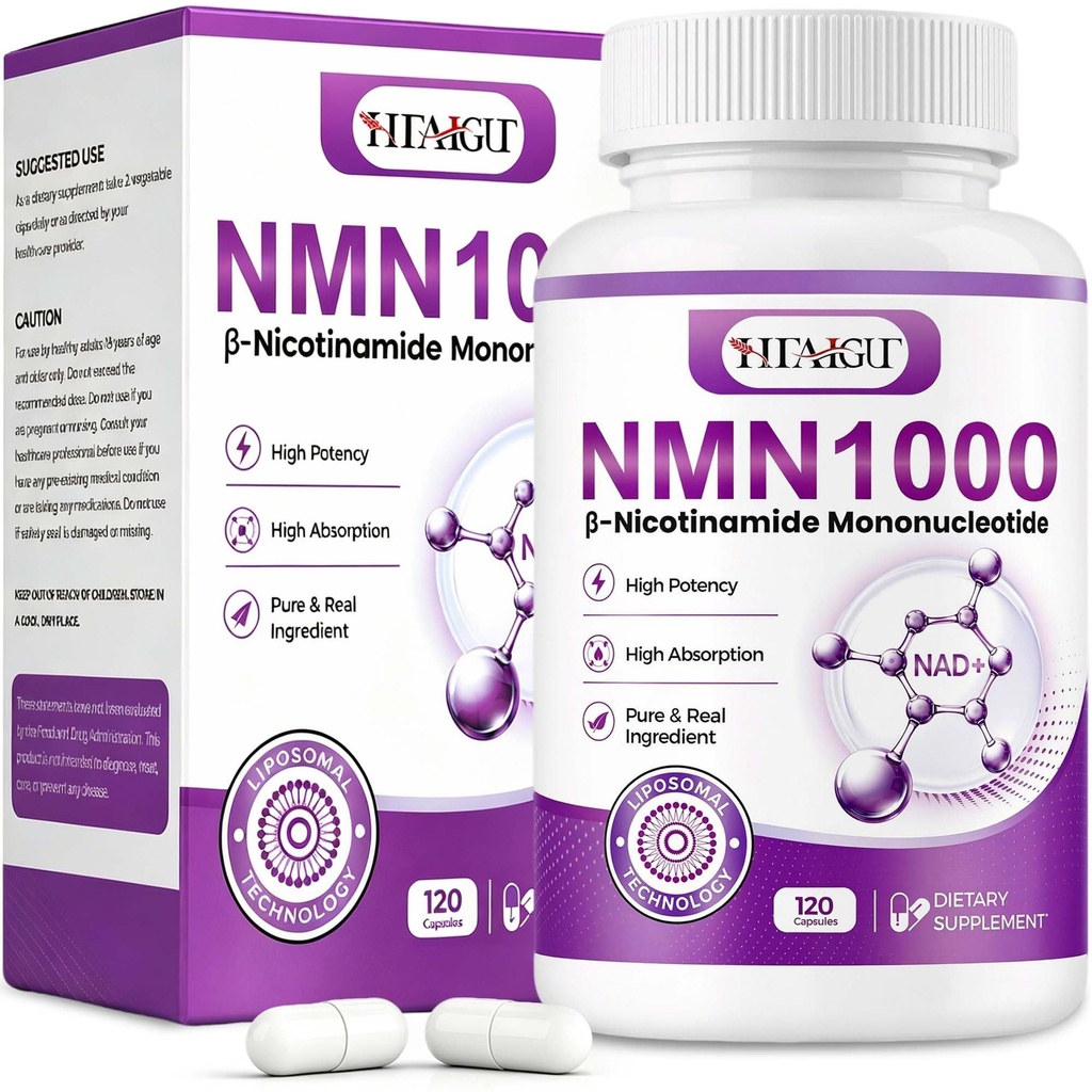Liposomal NMN Supplement 1000mg Per Serving, 99.9% Pure NMN (Nicotinamide Mononucleotide) for NAD+ Support, Cellular Energy, Healthy Aging & Longevity, Higher Absorption, 120 Vegan Capsules