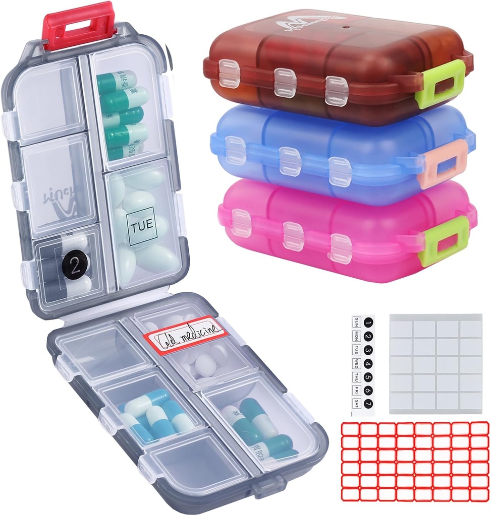 4PS Travel Pill Organizer με 164 Slice Labels, 10 διαμερίσματα Travel Pill Box Φορητό αναδιπλούμενο μικρό Pill υπόθεση Καθημερινή Pill Συσκευασία που χρησιμοποιείται για τη μεταφορά Αποθήκευση Medicine Organizer από M Muchengbao