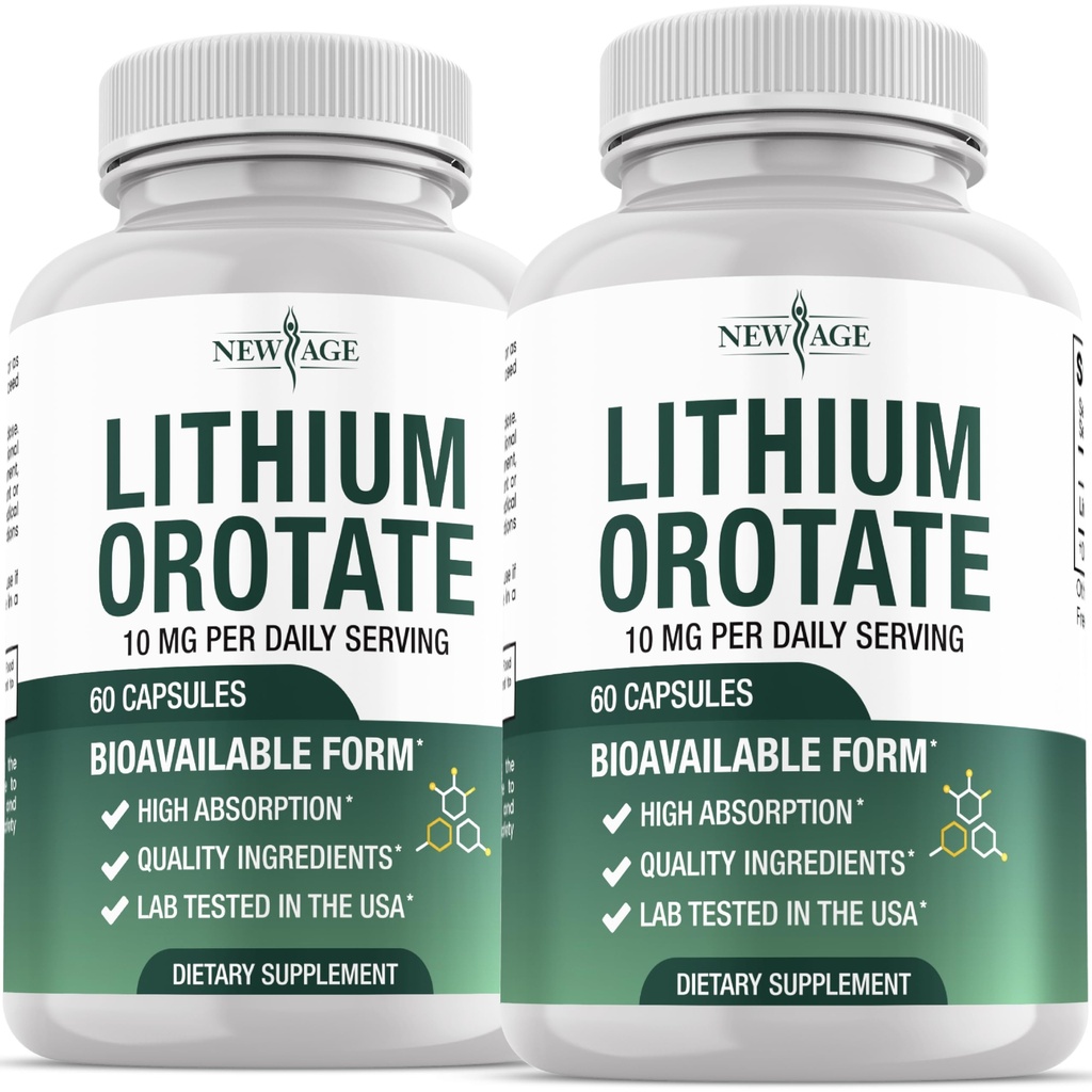 Lithium Orotate 10mg | 5mg Per Capsules | High Bioavailability Trace Mineral | Promotes Healthy Aging, Supporting Brain Supplement | 120 Veggie Capsules