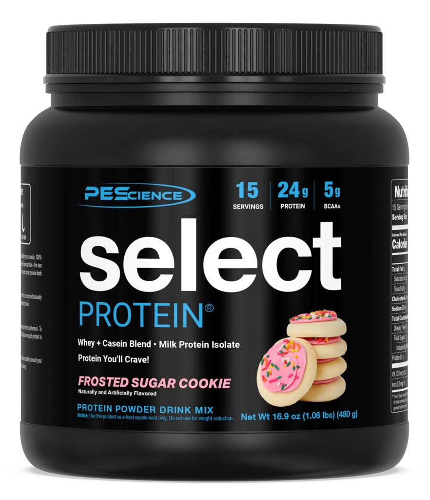 PEScience Select Protein Powder, Whey and Casein Blend, Lean Protein Powder for Women and Men, Low Calorie, Low Carb, Keto Friendly, Gluten Free, Frosted Sugar Cookie - 15 Servings