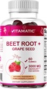 Vitamatic Beet Root Gummies - 3000mg Ισοδύναμο ανά υπηρεσία - 60 Gummies - Κατασκευασμένο με βιταμίνη Β6, Β12, Σπόροι σταφυλιού, Ρόδι & Νικοτιναμίδιο