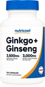 Nutricost Ginkgo + Ginseng Supplement 120 Capsules for 60 Servings Per Bottle - Gluten-Free, GMO-Free