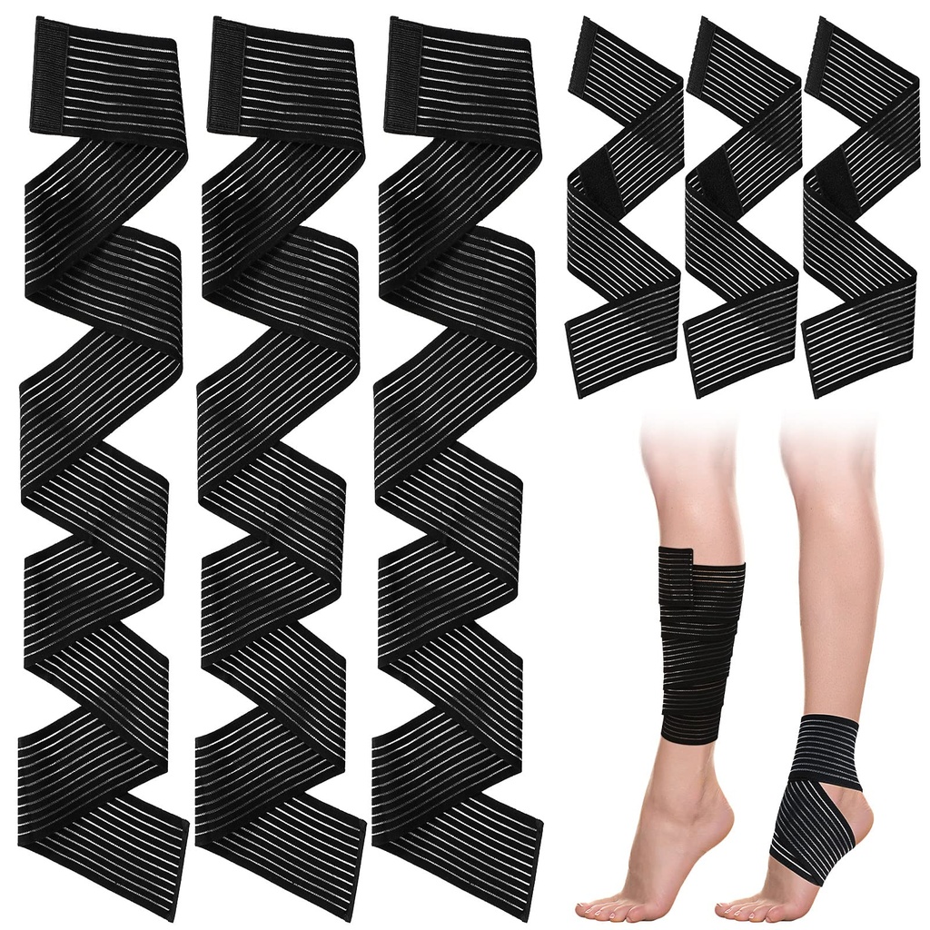 Unittype 6 Pieces 2 Size Elastic Calf Compression Bandage Sport Leg Compression Wraps Sleeve Adjustable Support Knee Brace for Men Women Stabilising Ligament Joint Pain, Ankle Elbow Wrist Replacement
