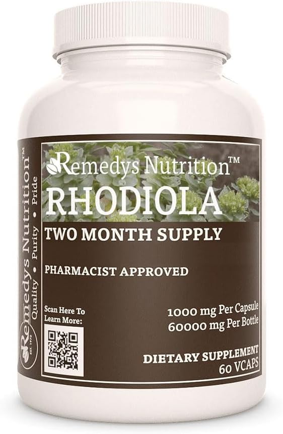Remedy's nutrition Rhodiola | 1,000 mg, 60 Vegan Capsules Herbal Dietary Supplement | Two Month Supply