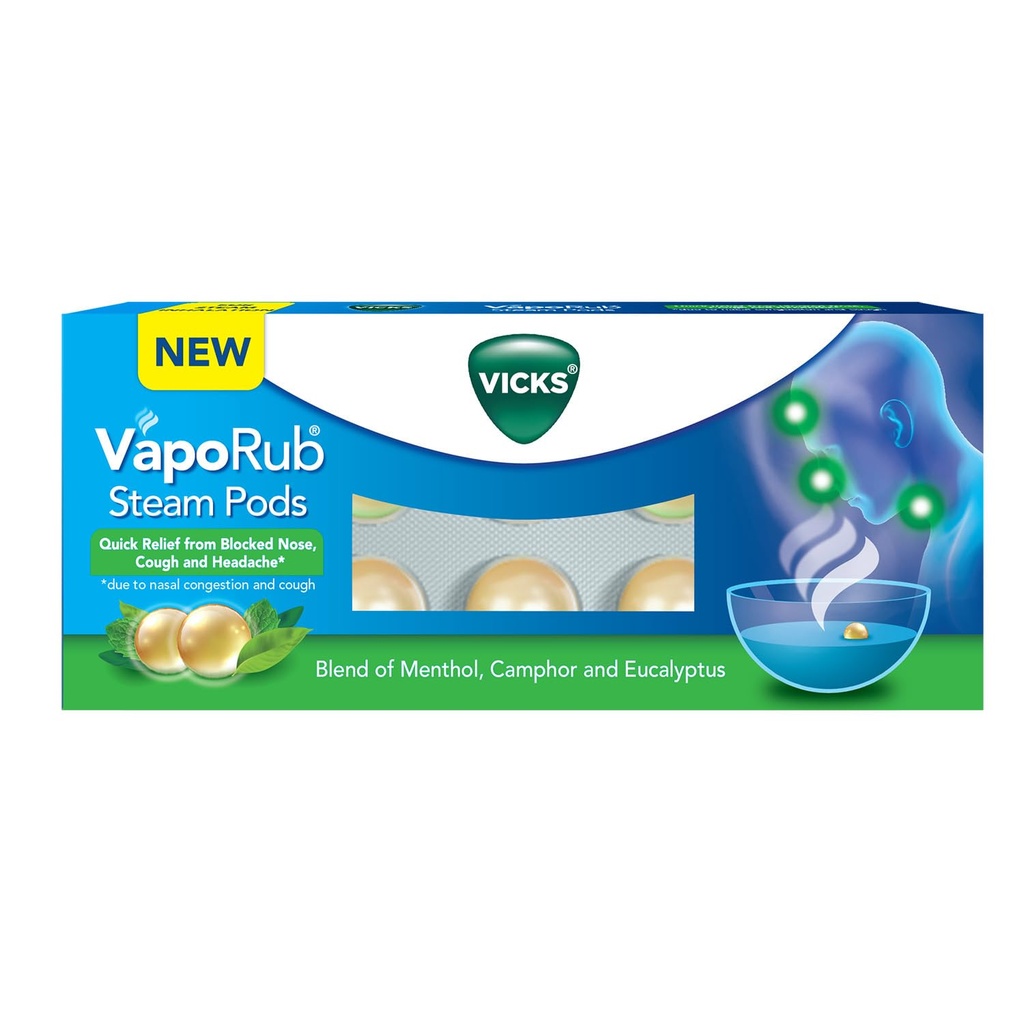 Vicks VapoRub SteamPods 10s, for Steam Inhalation, Quick Relief from Blocked Nose, Sinus Congestion, Headache, and Cough Due to Cold.