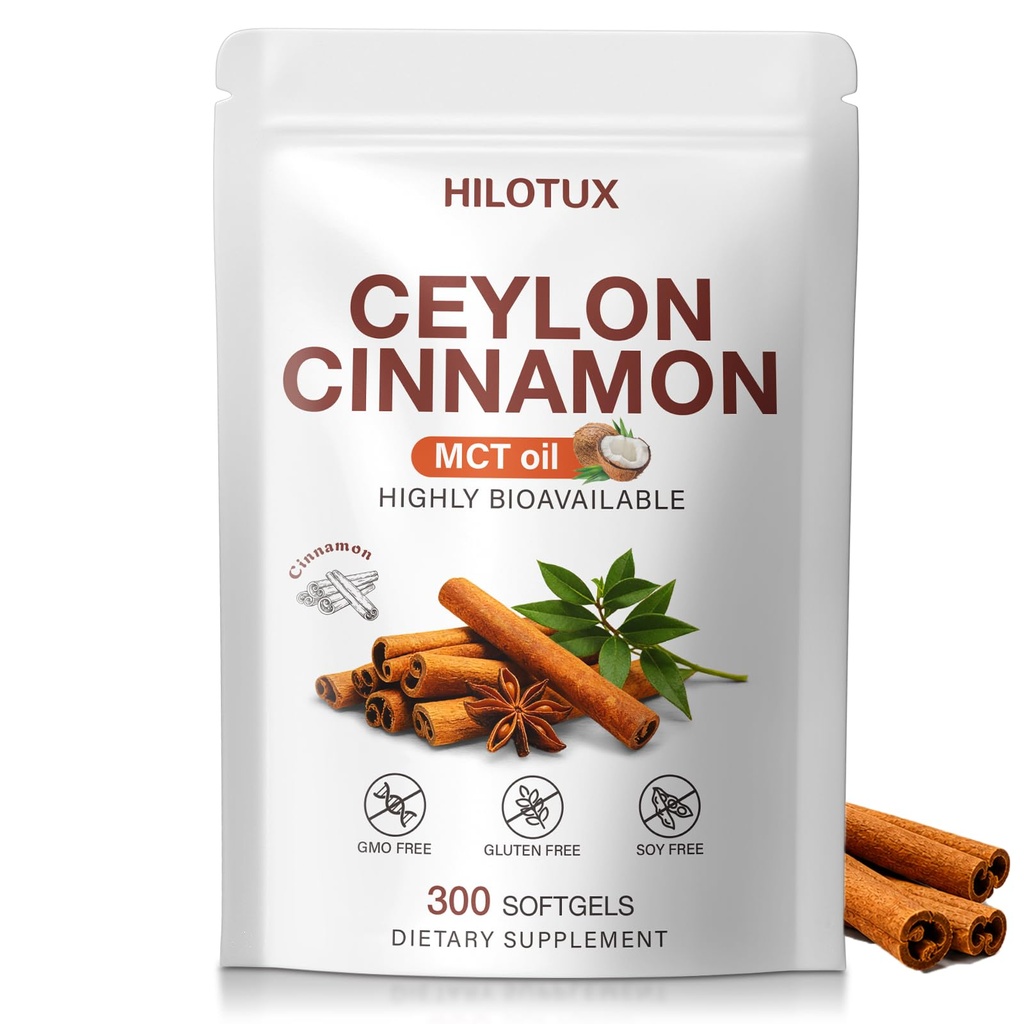 Ceylon Cinnamon Soft Gels Hazelnut with MCT Oil, 300 Count, Sri Lanka Sourced Cinnamon Extract, Third-Party Tested, Non-GMO, Dairy Free, Daily Wellness Supplement