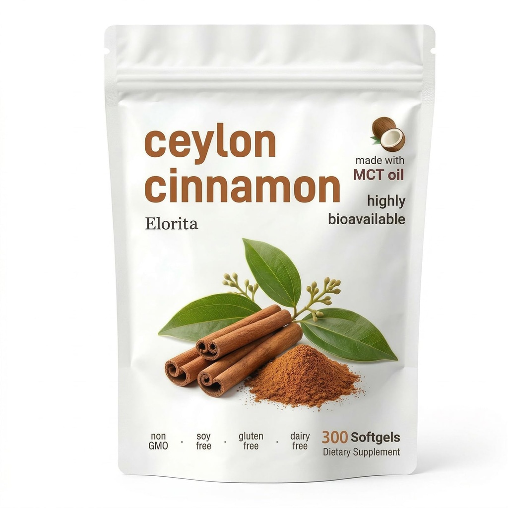 Elorita Ceylon Cinnamon Softgels with MCT Oil - 300 Softgels (1PCS)