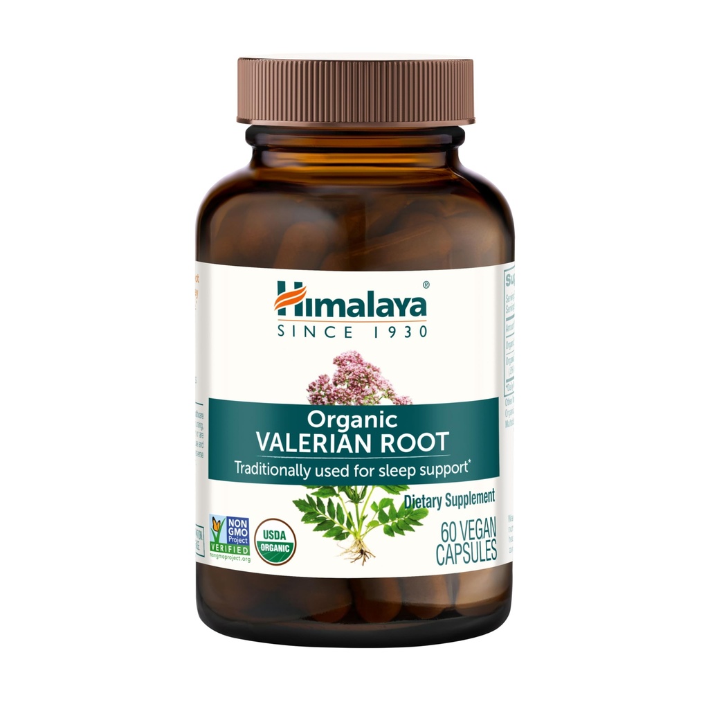 Himalaya Organic Valerian Root, Herbal Sleep Support for Calm Relaxation, USDA Organic, Non-GMO, Vegan, Gluten Free, 1,000 mg, 60 Capsules