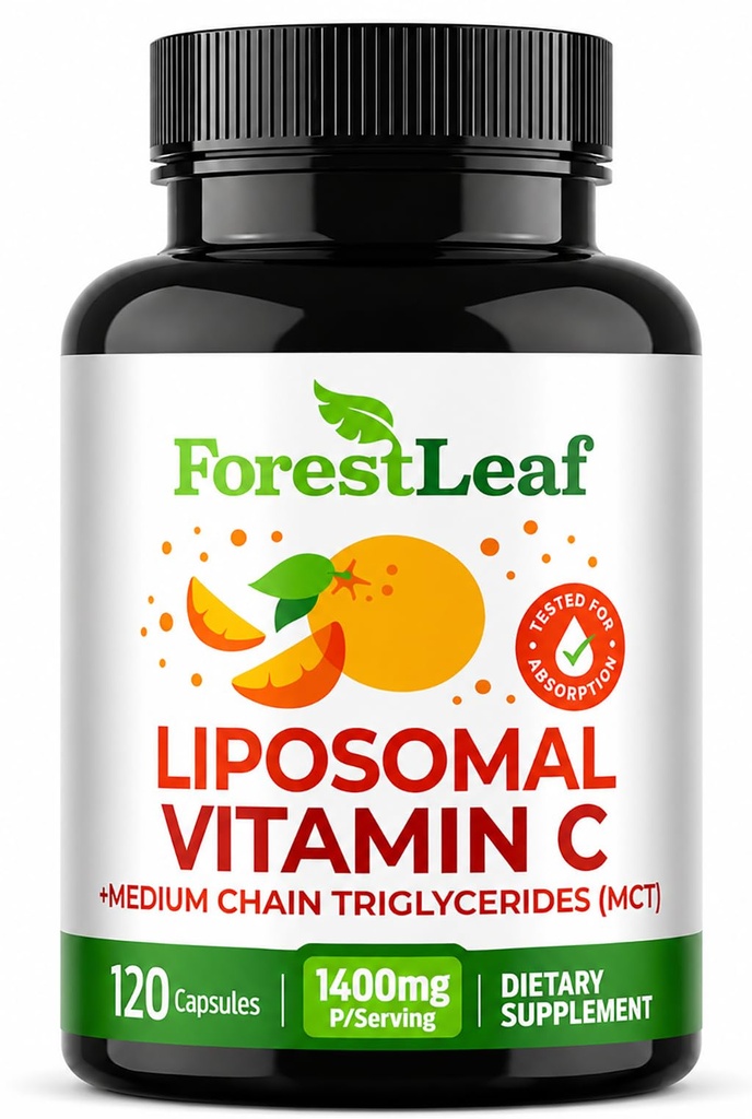 ForestLeaf Liposomal Vitamin C 1400mg Capsules | High Dose Vitamin C Liposomal Supplement w Coconut Oil Fatty Acids | Fast Absorption | Immune Support, Antioxidant, Collagen Production | 120 Vegan Cap