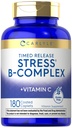 Carlyle Stress B-Complex Vitamin | 180 Vegetarian Caplets | with Vitamin C | Non-GMO & Gluten Free Supplement