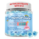 L Methylfolate 15mg Plus Methyl B12 for Kids & Adults - Liposomal Methylated folate (5-MTHF) Gummies with Vegan Omega-3 (DHA & EPA), Choline & TMG - Support Brain, Mood & Energy - Sugar Free 60 Cts