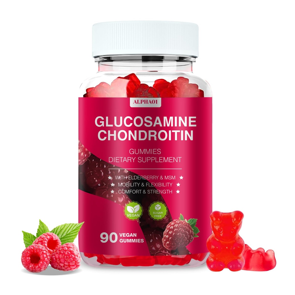 Glucosamine Chondroitin Gummies - 3000MG πρόσθετο συμπλήρωμα κοινής υποστήριξης δύναμης με MSM & Elderberry, Ευελιξία, Αντιοξειδωτική ανοσοποιητική υποστήριξη Gummy για ενήλικες, άνδρες και γυναίκες - 90 Raspberry Gummies