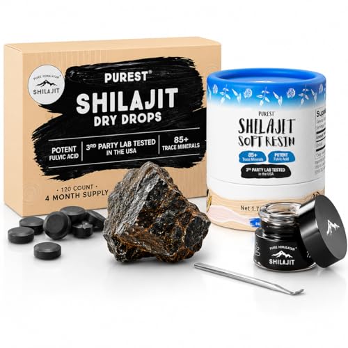 Pure Himalayan Shilajit Bundle | Dry Drops + Soft Resin | 100% Pure Natural Shilajit Grade A Max Potency | 85+ Trace Minerals & Fulvic Acid | 3rd Party US Lab Tested