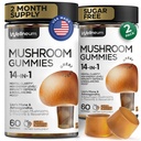 Mushroom Gummies120 Pcs (2 Pack) - Lion's Mane and 9 Adaptogenic Mushrooms Blend - Ashwagandha, L-Theanine - Mushroom Gummies for Energy, Immunity, Focus, Brain Boost - No Sugar and GMO