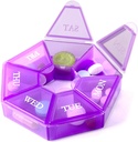 Deke Home - Μικρό εβδομαδιαίο διοργανωτής χαπιών, Round Pill Dispenser για Ταξίδι, Mini Pill Organizer, Compact Medicine Holder, Pill Sorters 7 Ημέρες, Φορητό δοχείο βιταμίνης, BPA δωρεάν (Βαθμός τροφίμων)
