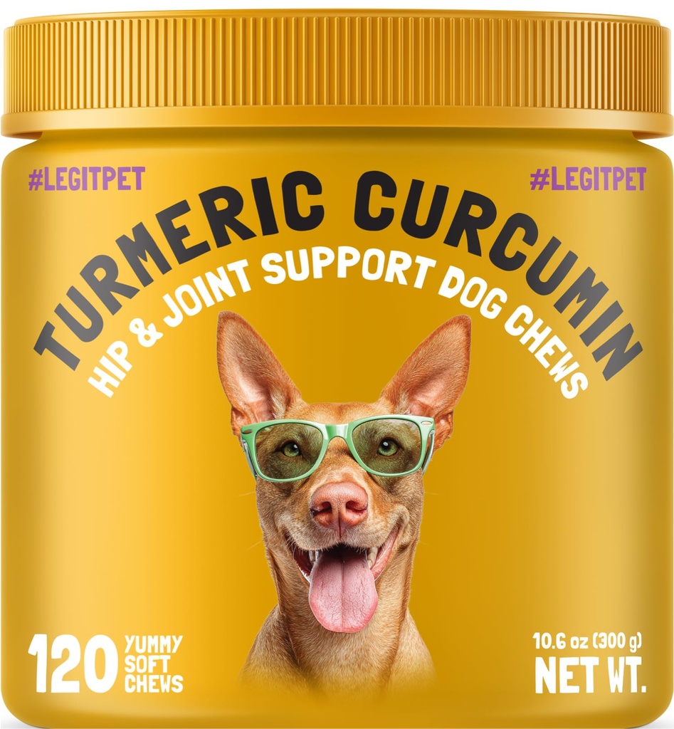 Turmeric Curcumin Hip & Joint Dogs Supplement Anti-Inflammatory Support for Arthritis & Mobility with Collagen & BioPerine Pain Relief Antioxidant Digestive Cardiovascular and Liver Health 120 Chews