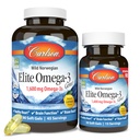 Carlson - Elite Omega-3 Gems, 1600 mg Omega-3 Fatty Acids Including EPA and DHA, Norwegian Fish Oil Supplement, Wild Caught, Sustainably Sourced Fish Oil Capsules, Lemon, 90+30 Softgels