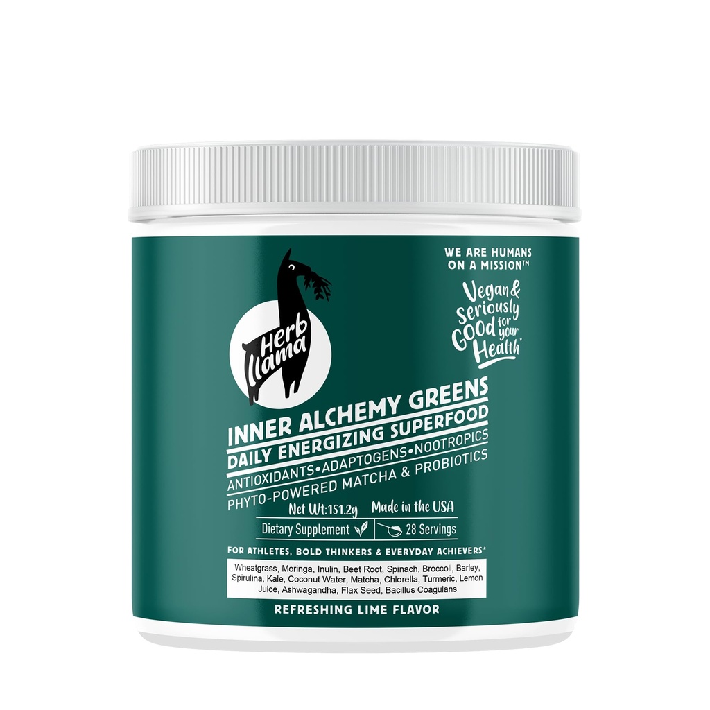 Inner Alchemy Greens™ Daily Energizing Superfood – Matcha Greens Powder with Adaptogens, Probiotics & Prebiotics – Vegan, No Added Sugar – Energy, Focus, Gut Health – 28 Servings