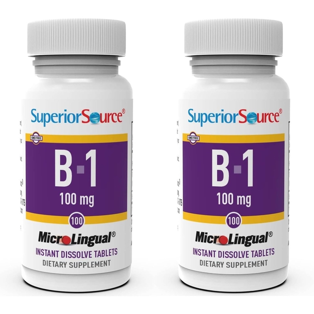 Superior Source Vitamin B1 (Thiamin), 100 mg, Under The Tongue Quick Dissolve MicroLingual Tablets, 100 Count, Increased Metabolism and Energy Production, Nervous System Support, Non-GMO, Pack of 2