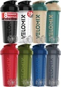 VELOMIX -8 PACK- 28 oz Protein Shaker Bottle for Protein Mixes - 8x Wire Whisk | Leak Proof Shaker Cups for Protein Shakes | Stackable Protein Shaker Bottle Pack | Dishwasher Safe