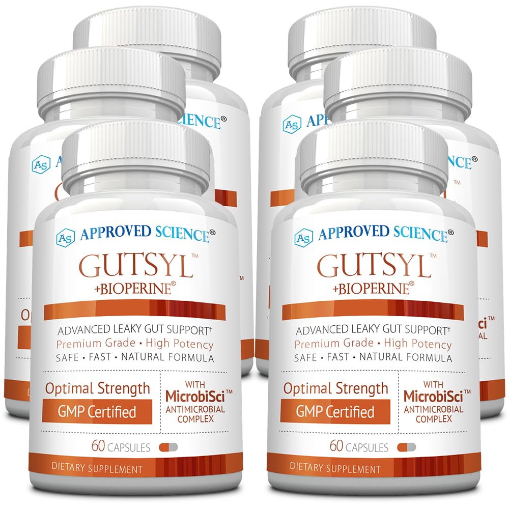Approved Science® Gutsyl- Leaky Gut Supplement- Protect GI Tract with Aloe Vera, Marshmallow Root, Licorice, and Slippery Elm- Contains Prebiotic and BioPerine- 6 Month Supply