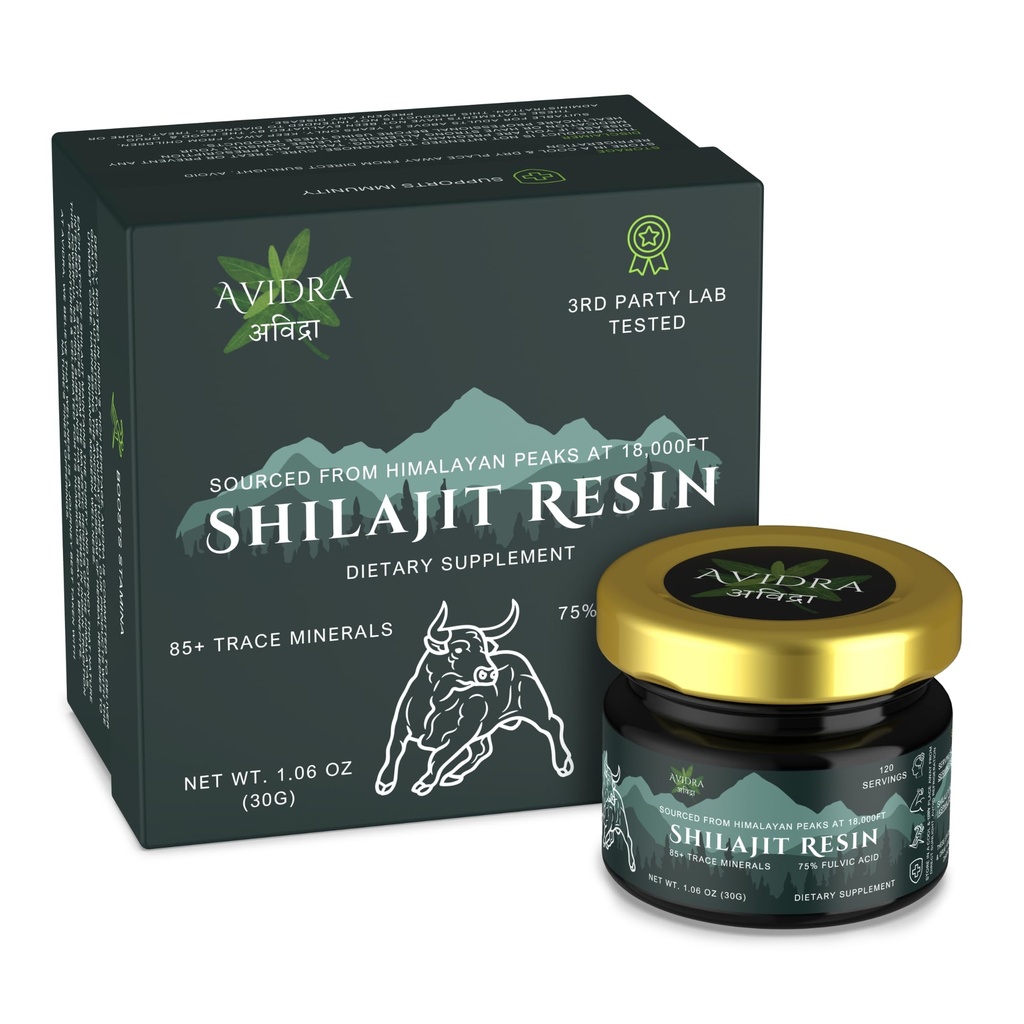 Shilajit Resin | 75% Fulvic Acid | 85+ Trace Minerals | Indian Origin | Sourced from Himalayan Peaks at 18,000FT | 120 Servings | Lab Certified | 1.06oz (30G) | Dietary Supplement
