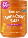 Zesty Paws Ωμέγα 3 Fish Oil for Dogs - Zesty Paw Dog Βιταμίνες και Συμπληρώματα για τον ίππο, το κοινό & δέρμα, κοτόπουλο (250 μάσημα)