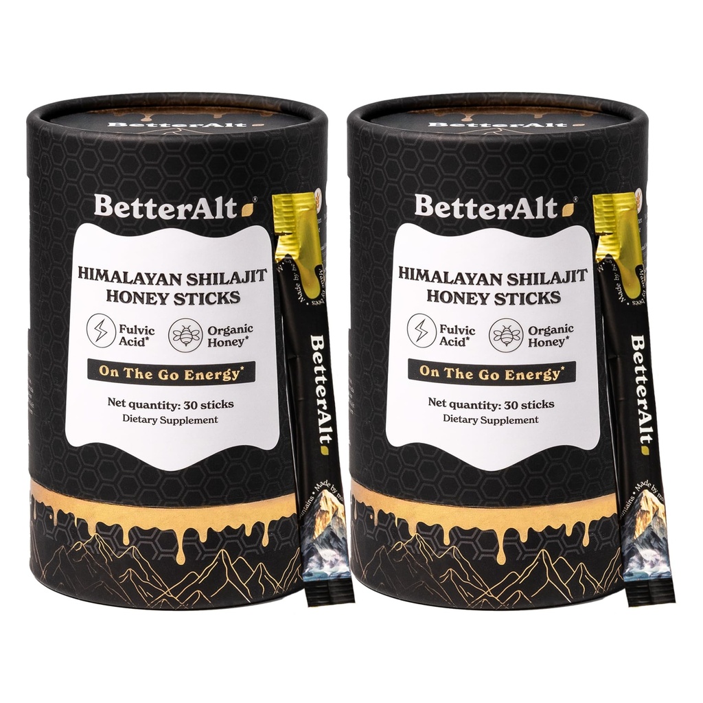 Better Alt Pure Himalayan Shilajit Honey Sticks (2 Pack) | Easy to Consume Shilajit| Energy Boost & Immune Support, 85+ Trace Minerals, 75%+ Fulvic Acid | 60 Sticks