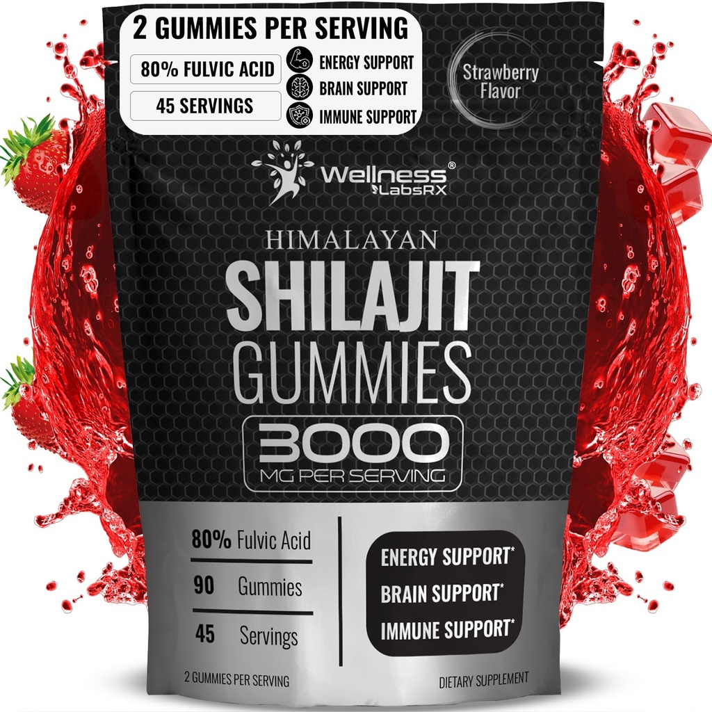 Shilajit Gummies for Men - 3000mg Pure Himalayan Shilajit for Women, Keto-Friendly, Rich in Trace Minerals & Fulvic Acid - 90 Count