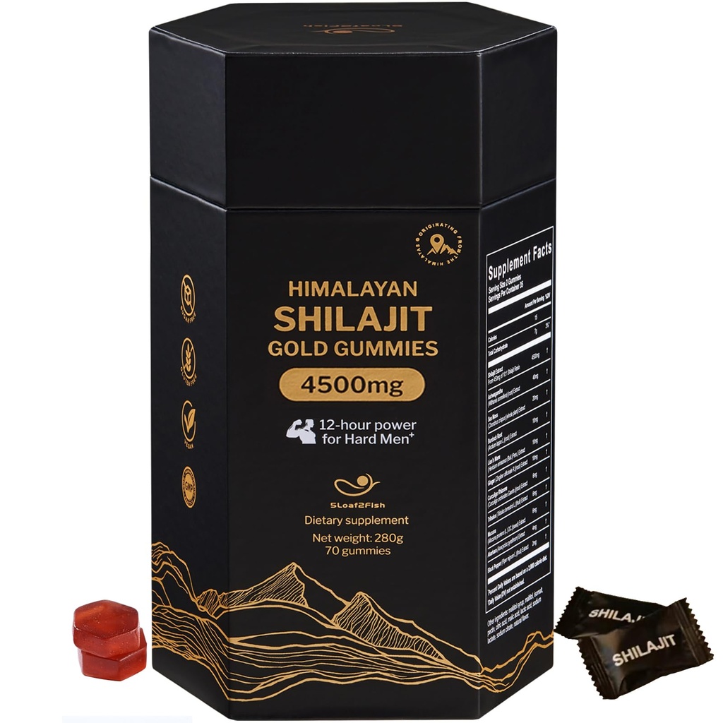 Organic Pure Himalayan Shilajit Gummies with Ashwagandha and Sea Moss – Gold Shilajit for Men & Women Supplement, 105+ Natural Trace Minerals, 70-Gummy (11-Ingredient Recipe)
