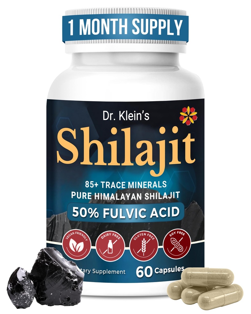 Rhoziva Shilajit Capsules for Men & Women – 250mg Himalayan Shilajit Extract with 50% Fulvic Acid & 85+ Essential Trace Minerals – Supplement for Energy, Vitality & Wellness – 60 Count