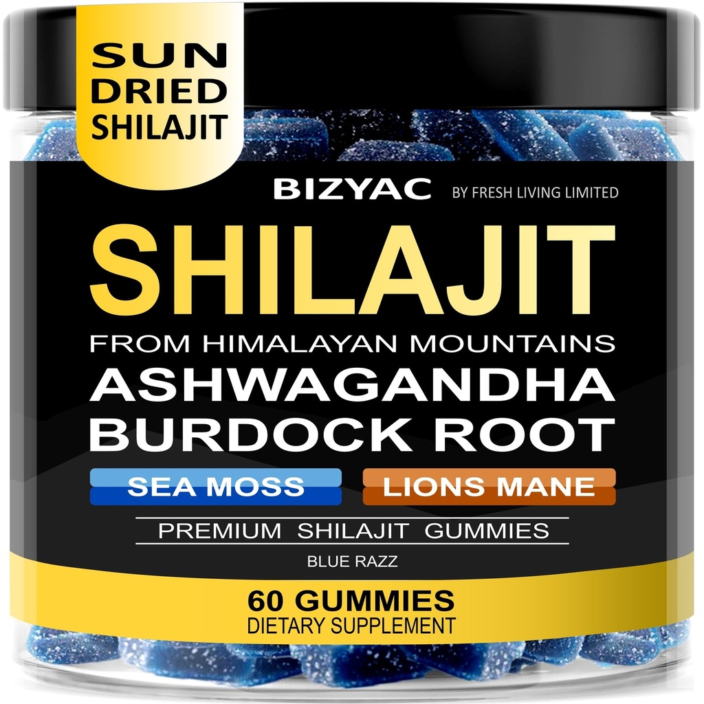 Organic Shilajit Gummies for Men and Women with Sea Moss & Ashwagandha – 100% Himalayan Extract with 105+ Trace Minerals, Burdock Root & Lion’s Mane – Vegan, Sugar-Free, 60 Gummies