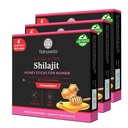 Natruveda Shilajit Honey Sticks for Women, Shilajit for her - Shatavari & Saffron for hormonal Balance & Energy 36 Sticks (Pack of 3) – Strawberry | 75%+ Fulvic Acid, 85+ Trace Minerals | Lab Tested