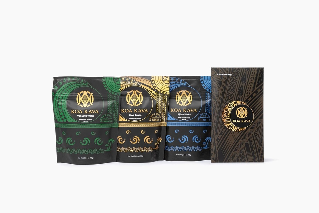 Koa Kava Premium Sample Kit: Medium Grind Tongan, Vanuatu Waka and Fijian Waka Kava Powder