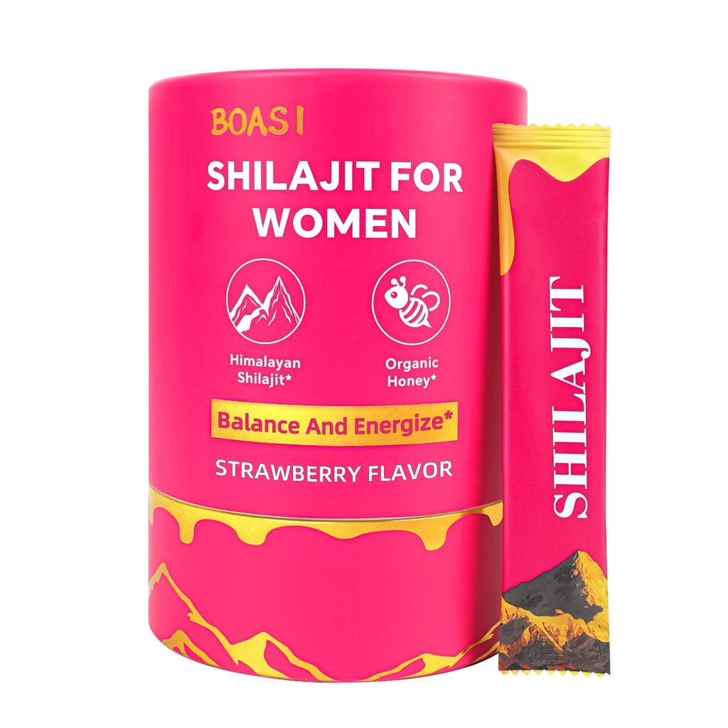 Strawberry Shilajit Honey Sticks for Women,Shilajit for Women with Shatavari & Saffron,for Hormonal Balance & Energy Boost PH Balance,Digestive,Immune Health with Pure Himalayan Shilajit,30 Sticks