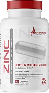 Zinc Supplement by Metabolic Nutrition, 75mg, 90 Zinc Capsules, Supports Immune System Function w/Zinc Oxide